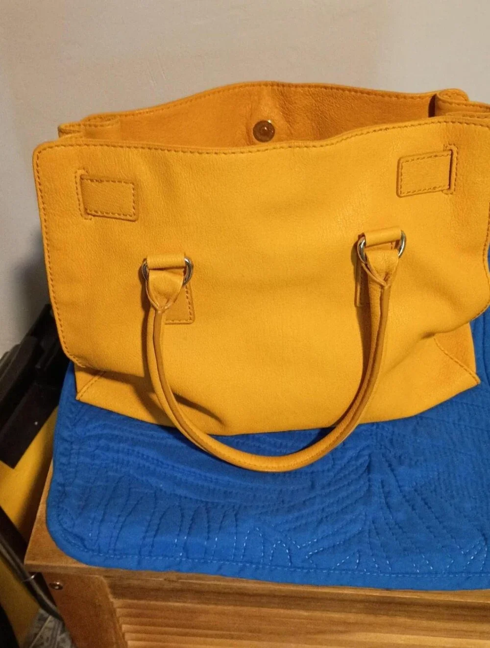 Michael Kors Yellow Leather Satchel with Gold-Tone MK Lock
